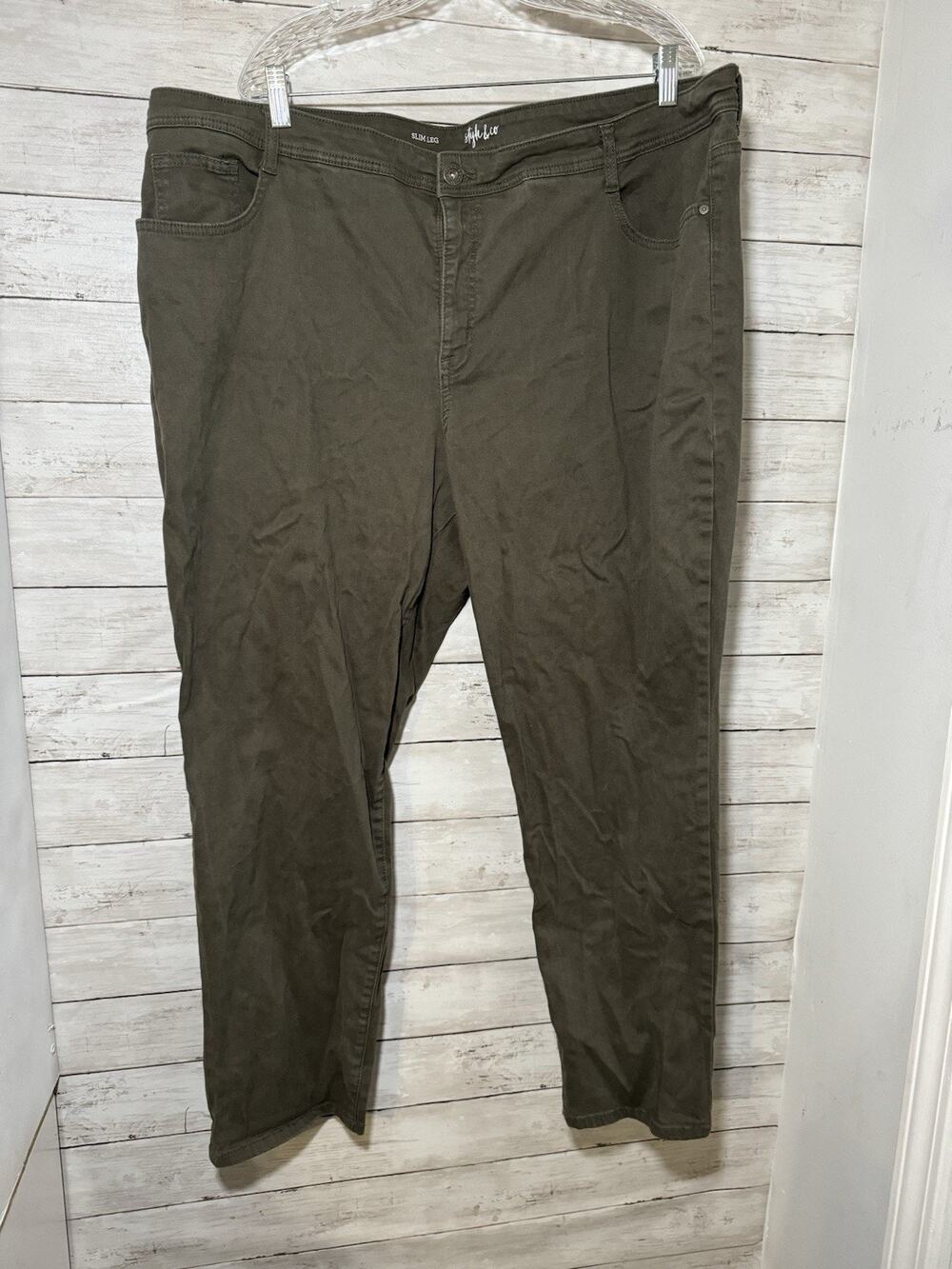 Style &Co Slim Leg Women’s Plus Size 24W Olive Green Jeans Pants Curvy Fit